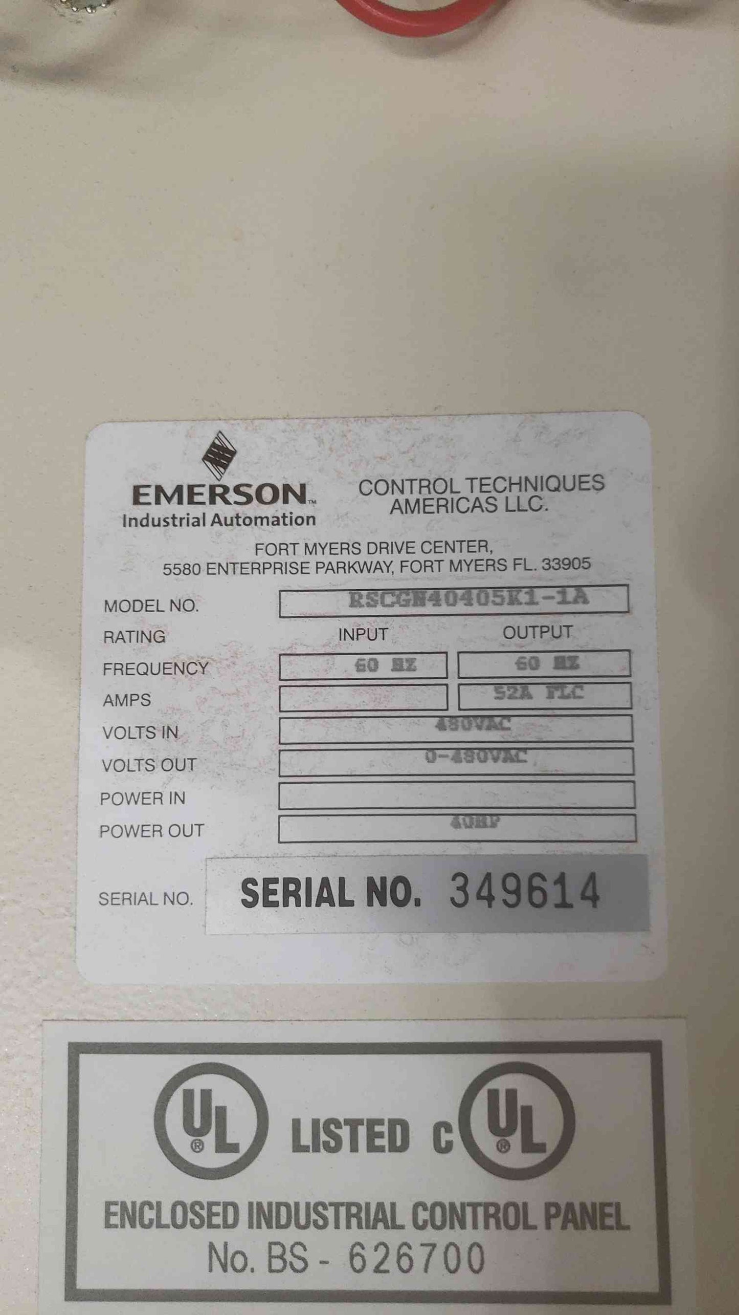 EMERSON 480VAC 60Hz Industrial Automation VFD