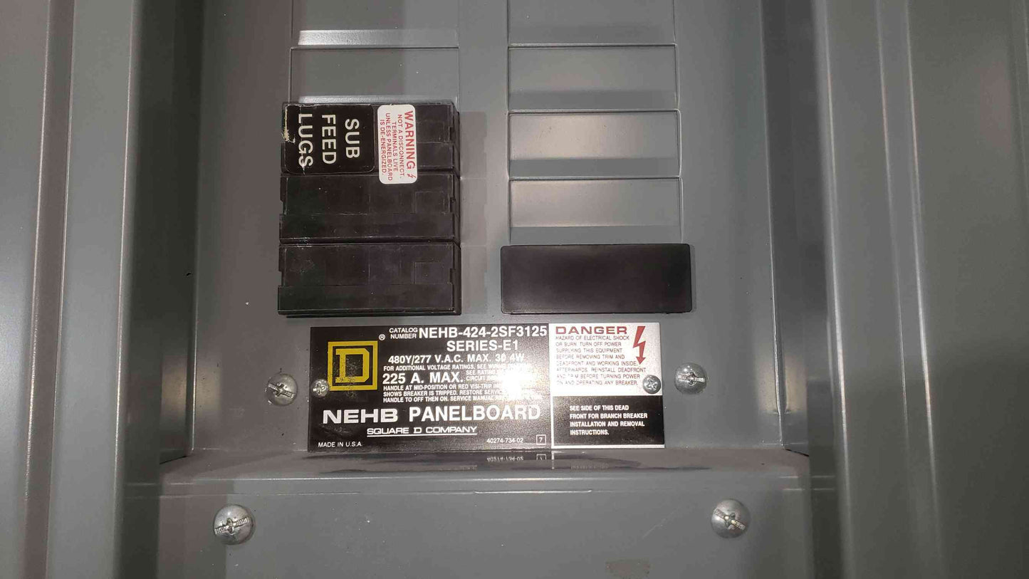 Square D 225A 480Y/277VAC 3PH 4W Panelboard NEHB 2MIKCL Dual Mains (SKU: 112391)