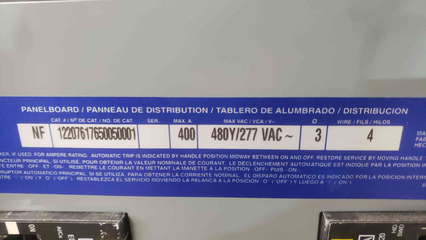Square D NF Panelboard 400A 480Y/277V 3-Phase 4-Wire with 175A Main Breaker & 18x EDB14020 Breakers (SKU: 112784)