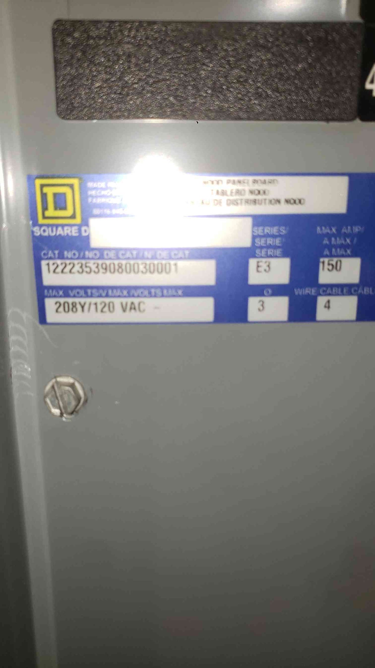Square D NQOD Panelboard 150 Amp 208Y/120V 3PH 4W 42 Circuit Main Breaker & Breakers (SKU: 112771)
