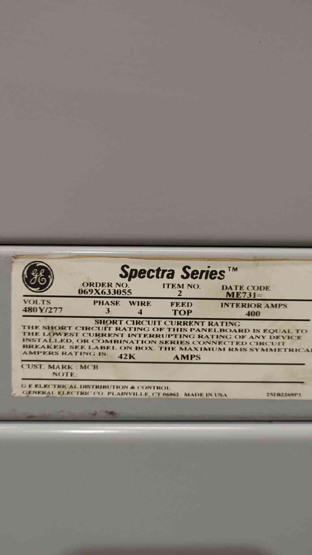 GE Spectra Series Power Panelboard 400A Main 3PH Breakers SGHA36AT0400 SFHA36AT0250