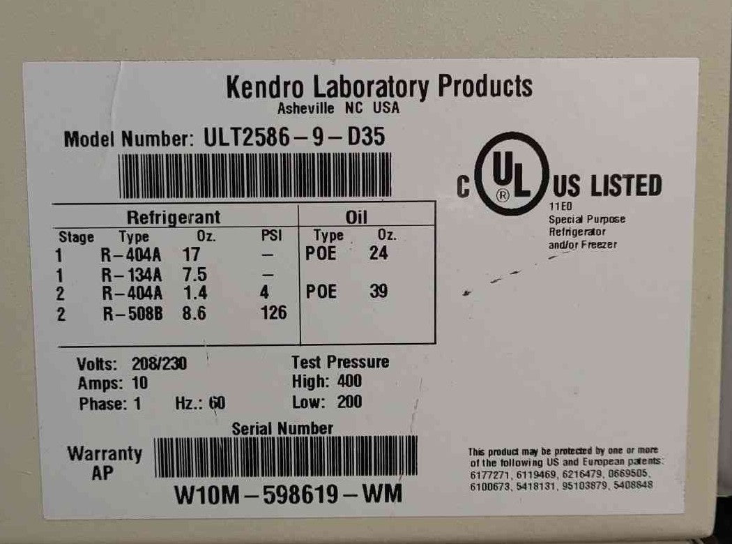Revco Ultima II -86C Ultra Low Temp Freezer 208/230V ULT2586-9-D35 Lab ULT 24cu