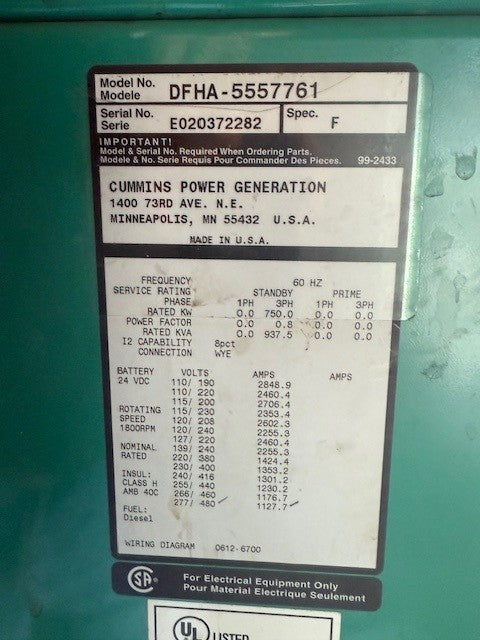 Like New Cummins QST30-G1-NR1 750KW Diesel Generator Set - DPC1083