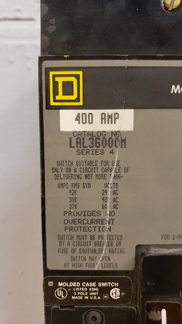 Square D 400A LAL36000M Series 4 Circuit Breaker(S6LLST9036)