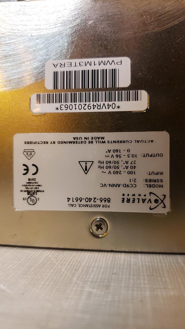 Valere Power Rectifier Shelf CC8X-ANN-VC w/ Modules & Display Arm(S6LLST8203)