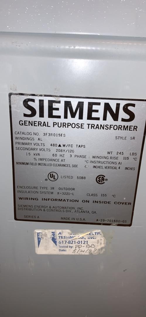 15KVA SIEMENS Dry Type Transformer 480v x 208/120v(S6LLST9408)