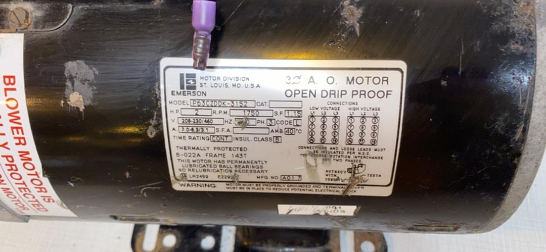 2HP Emerson Motor P63CZDDK3152 Drip Proof 208230/460v(S6LLST5479)