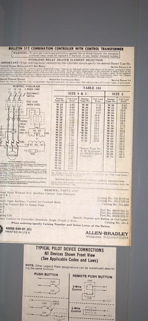 Allen-Bradley Bulletin 512 Combination Starter 509-DOD Switch(S6LLST10552)