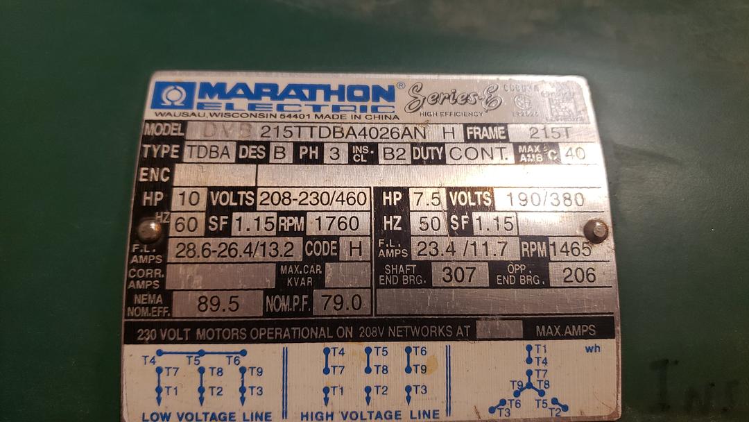 10HP Marathon Electric Motor / Pump Package 3PH (S6LLST10532)
