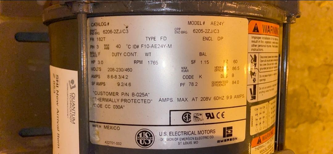 3HP US Electrical Motor AE24Y 208/230/460(S6LLST2941)