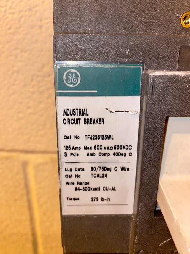 125A GE TFJ236125WL 3 Pole Circuit Breaker(S6LLST1413)