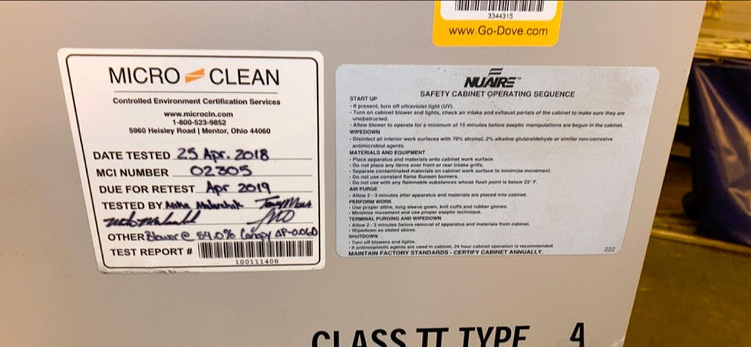 6' Nuaire Biosafety Cabinet Class II Type A Stainless Interior(S6LLST2718)
