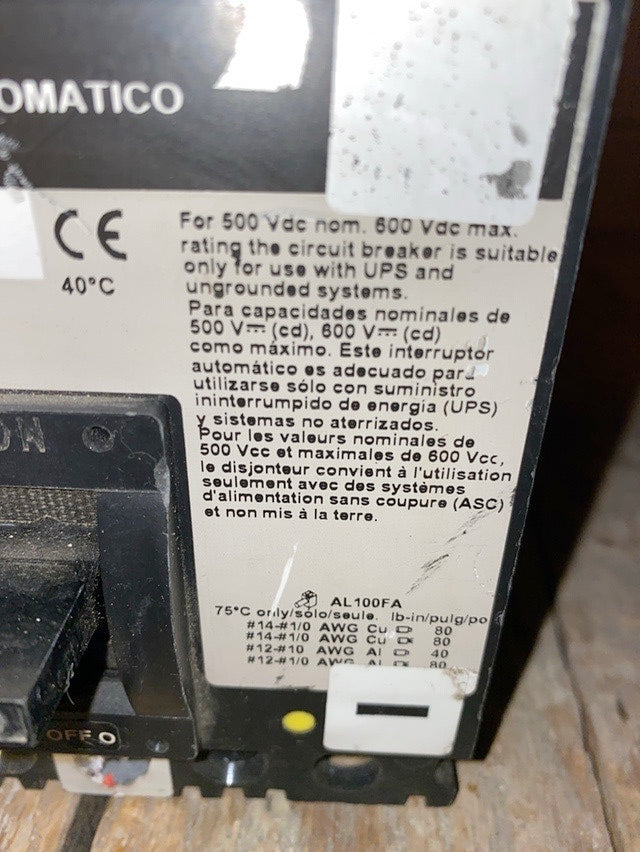 100A Square D FHL3610016DC2315 3 Pole DC Circuit Breaker(S6LLST1392)