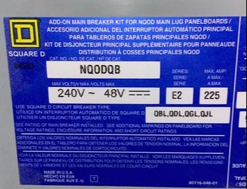 225A Square D NQOD 240v Breaker Panelboard(S6LLST4073)