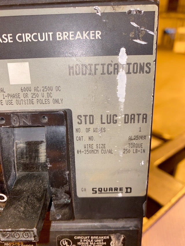 200A Square D KAL362008041 3 Pole Circuit Breaker(S6LLST1422)