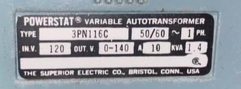 Superior Electric Powerstat Variable Autotransformer 3PN116C(S6LLST4852)