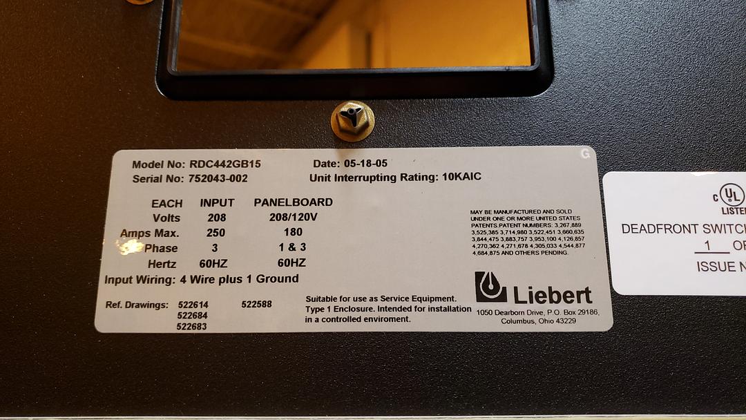 250A Liebert RDC RPP RDC442GB15 208/120v(S6LLST10509)