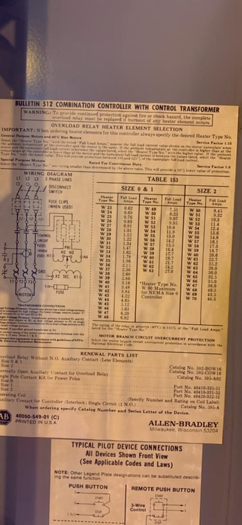 ALLEN-BRADLEY Bulletin 512 Starter Switch(S6LLST10555)