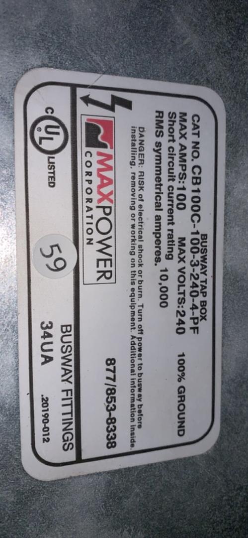 100A Starline MAXPOWER B100C5'4 Busway PlugIn w/ Termination Box(S6LLST9083)