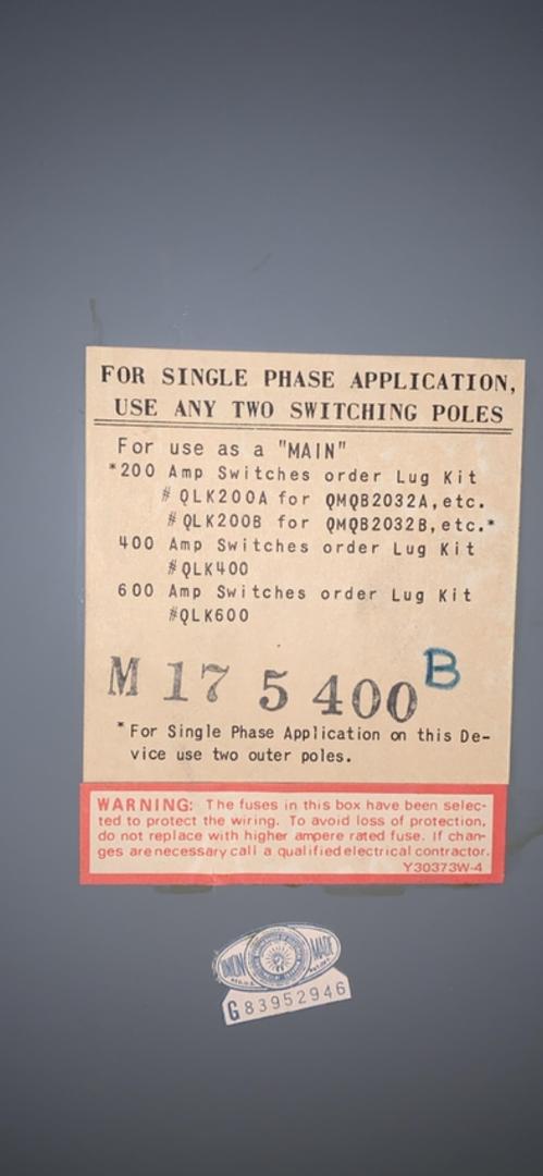 FEDERAL PACIFIC QMQB4036 400 Amp Switch(S6LLST6846)