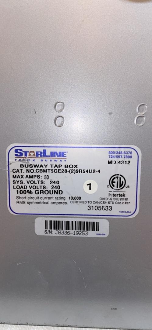 50A STARLINE Busway Tap Box CBMT5GE28(2)9R54U24(S6LLST5826)