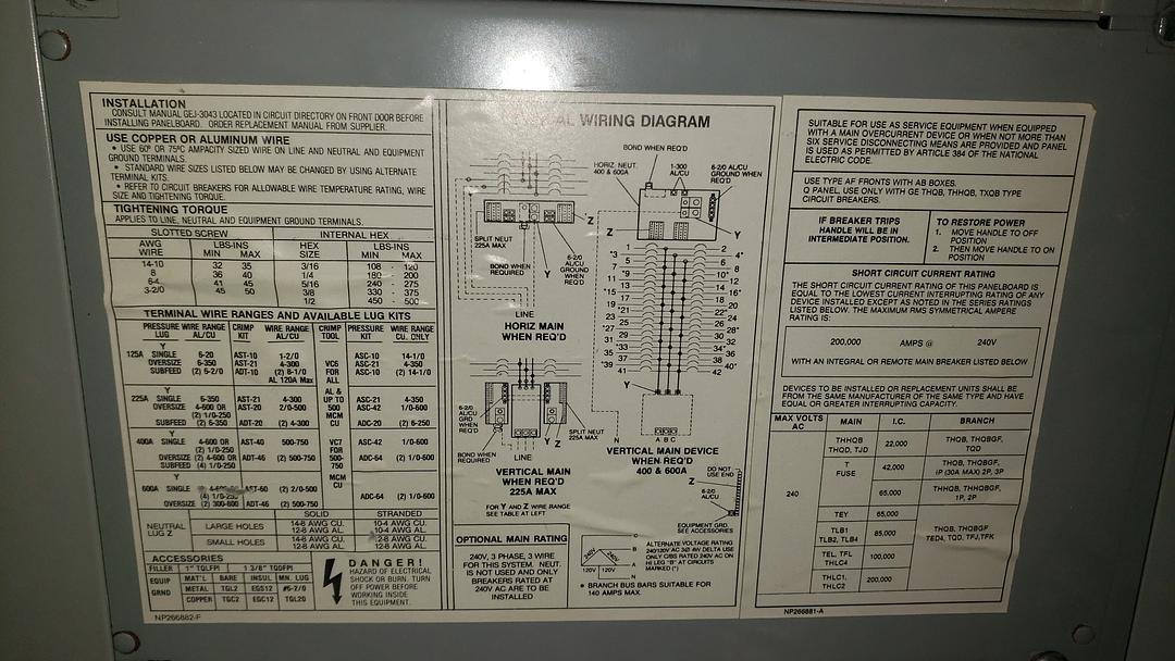 GE 200A 240V Loaded Breaker Panelboard w/ Main(S6LLST10646)