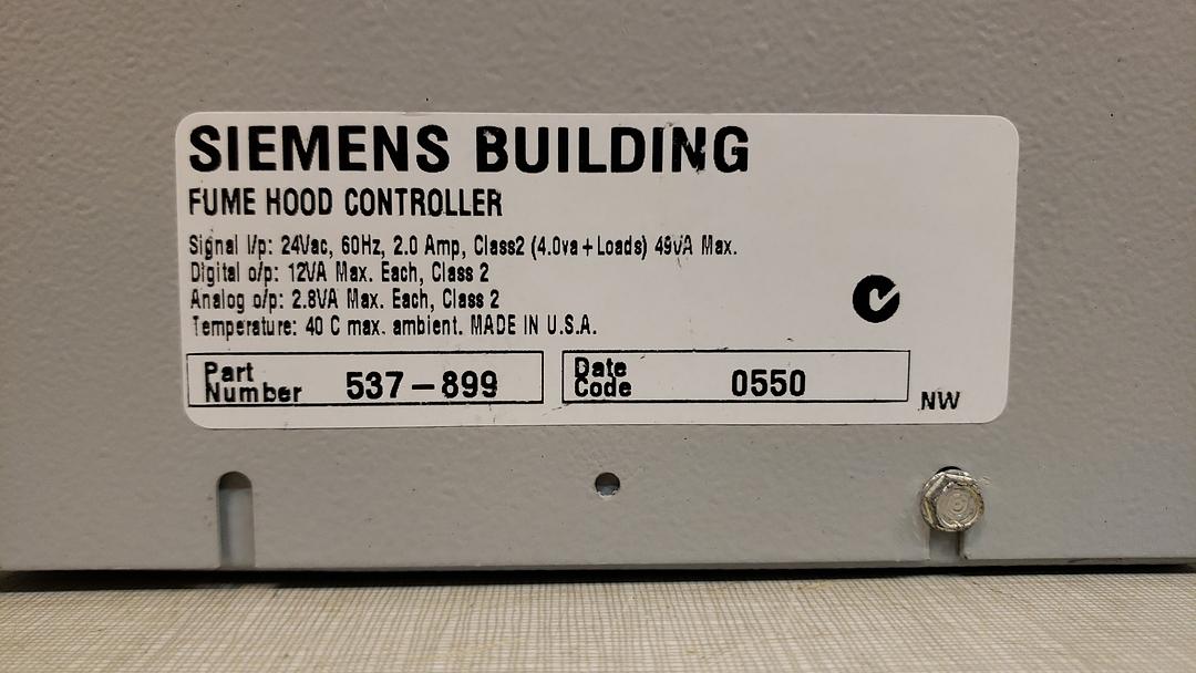 *Pickup Only* Siemens Building Fume Hood Controller 537-899(S6LLST9806)