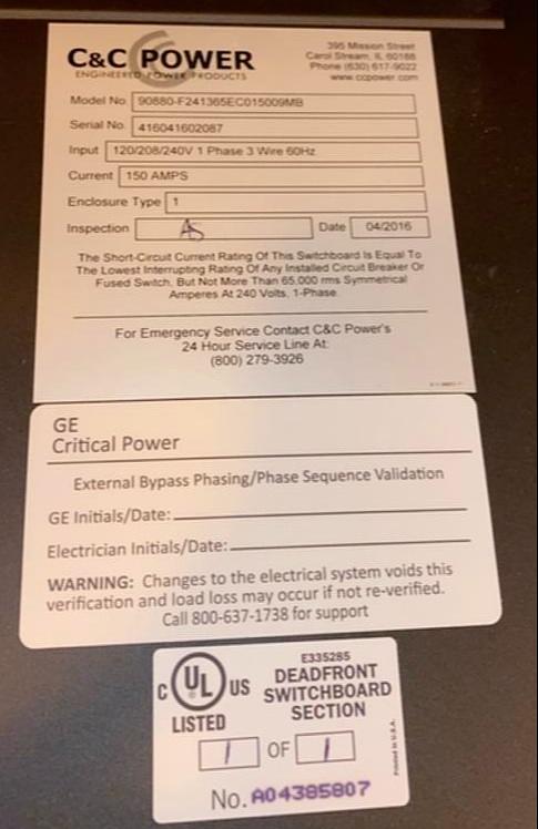 150A C&C Transfer Bypass Switch MBP 120/208 1PH(S6LLST4028)