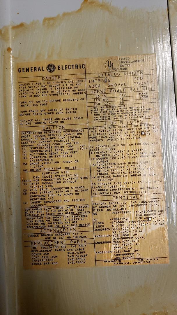 *Pickup Only* CATALOG General Electric THFP Panelboard(S6LLST4239)