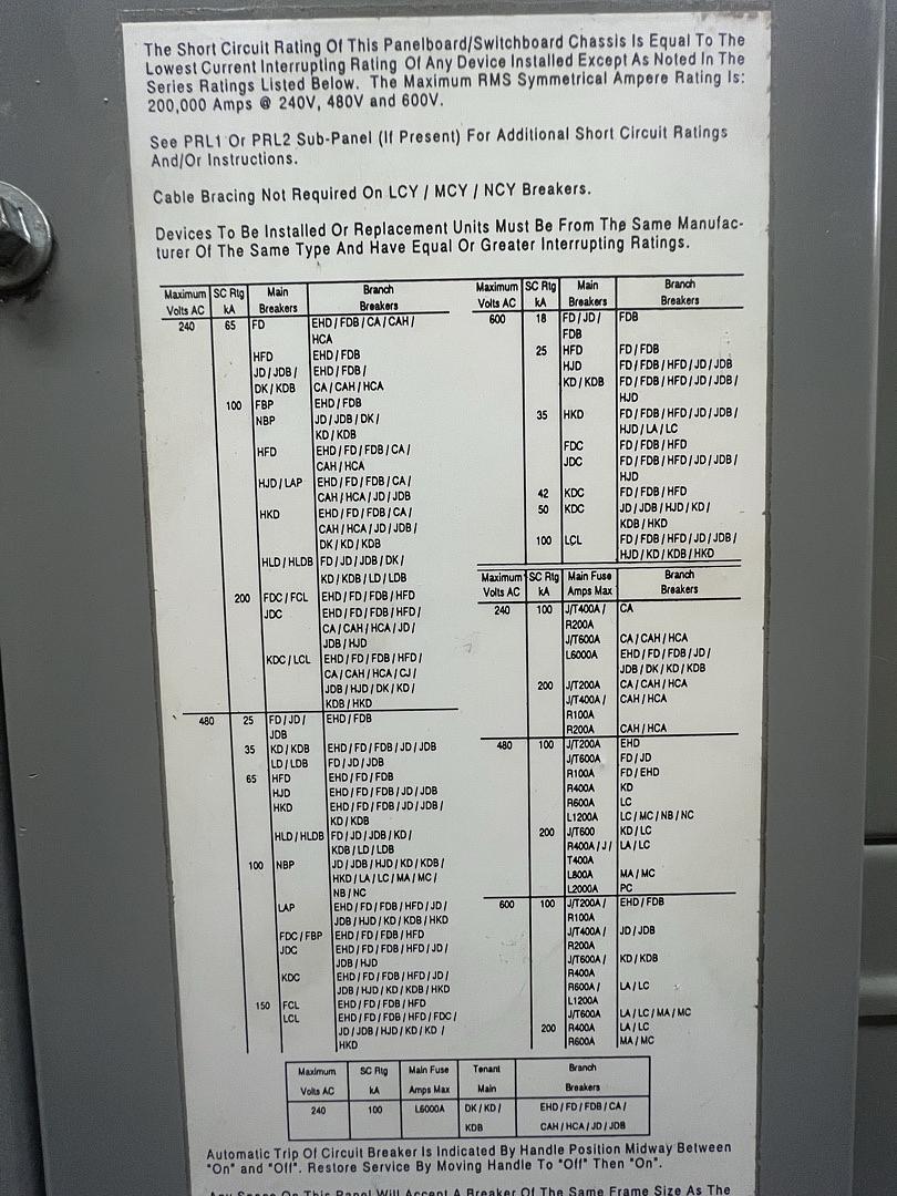 Pow-R-Line 1600A 3PH 4W 480V Switchboard Panelboard(S6LLST13150)
