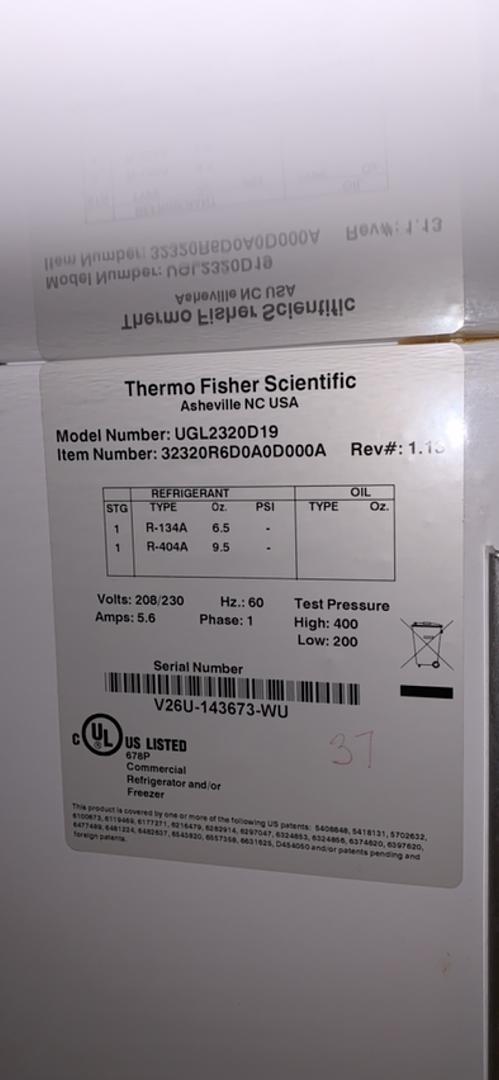 Tested-19.7 degrees Thermo Scientific Refrigerator UGL2320D19(S6LLST6978)
