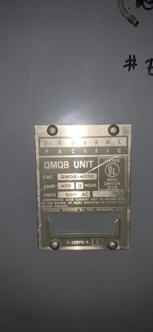 FEDERAL PACIFIC QMQB4036 400 Amp Switch(S6LLST6846)