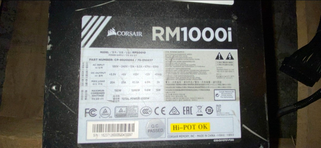CORSAIR RM1000i 1000W Modular Power Supply(S6LLST3097)