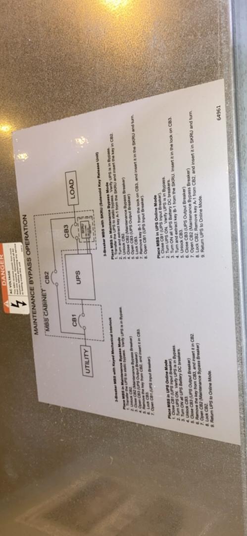 225a 208v MBP TOSHIBA Maintenance Bypass Unit 3 breaker (S6LLST4206)