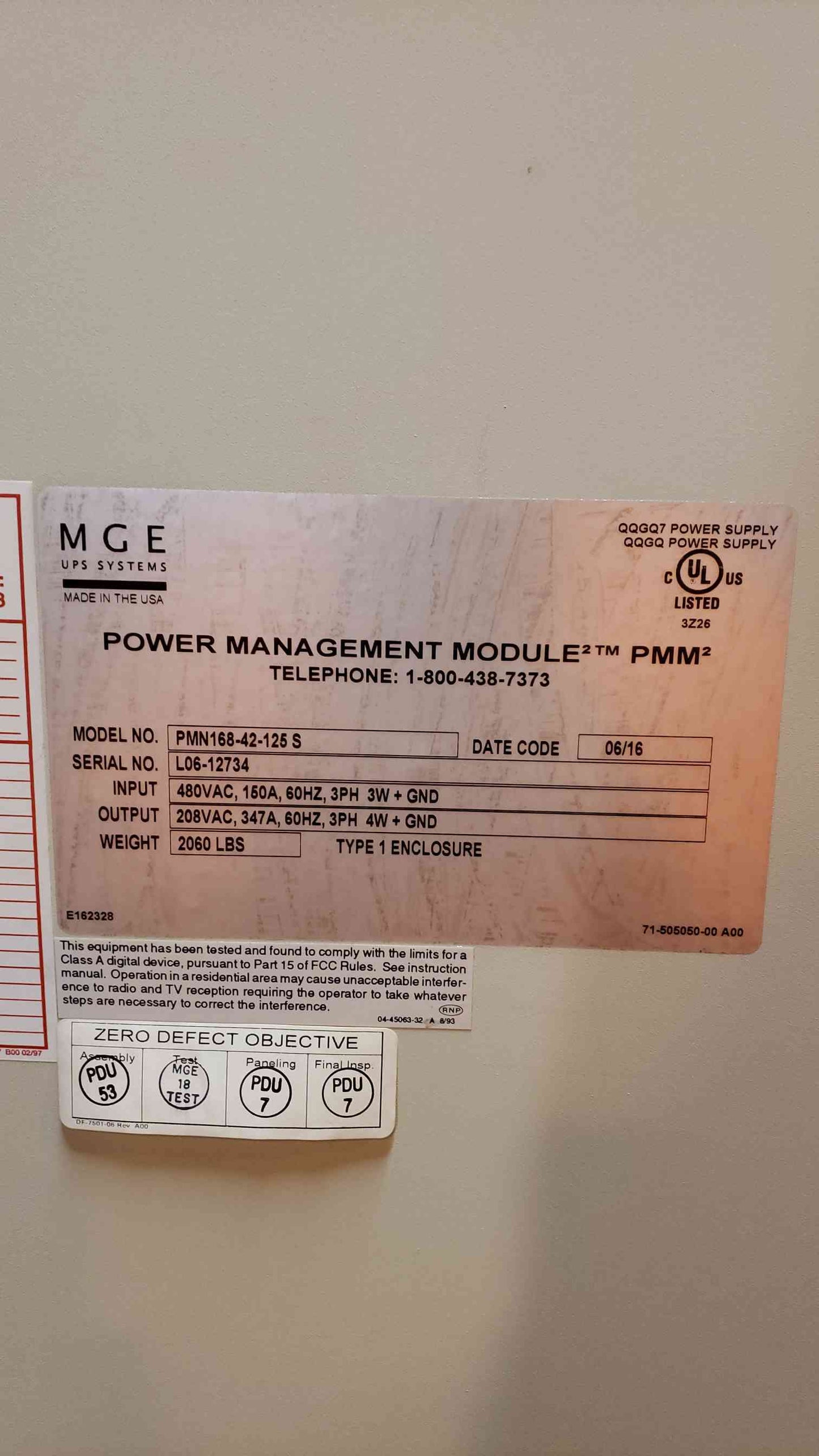 125KVA MGE PMM 480v x 208v PMN168(2922AA)