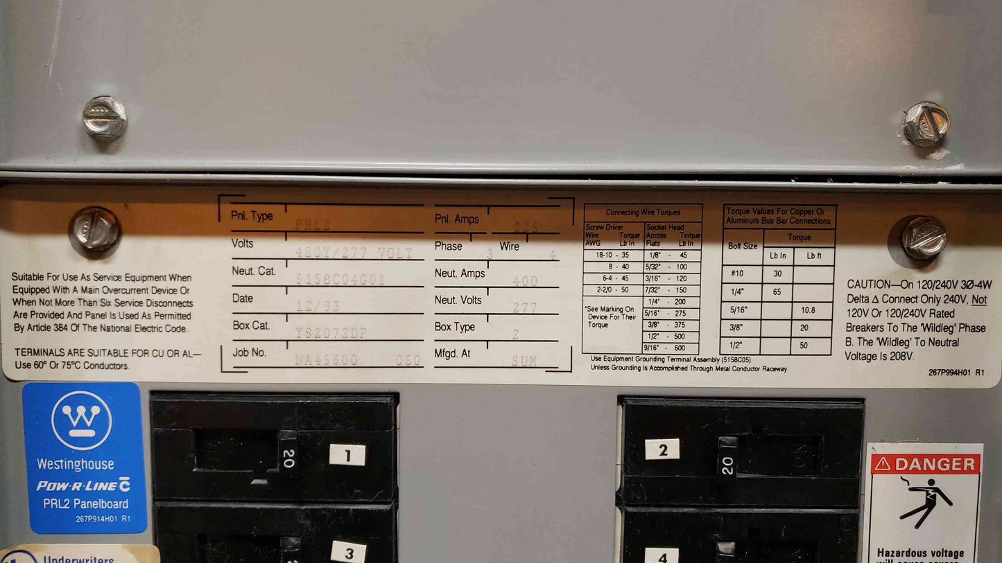 225A PRL3 480V, 277V PowRLine Panelboard 42 Breaker + Main(3392AA)