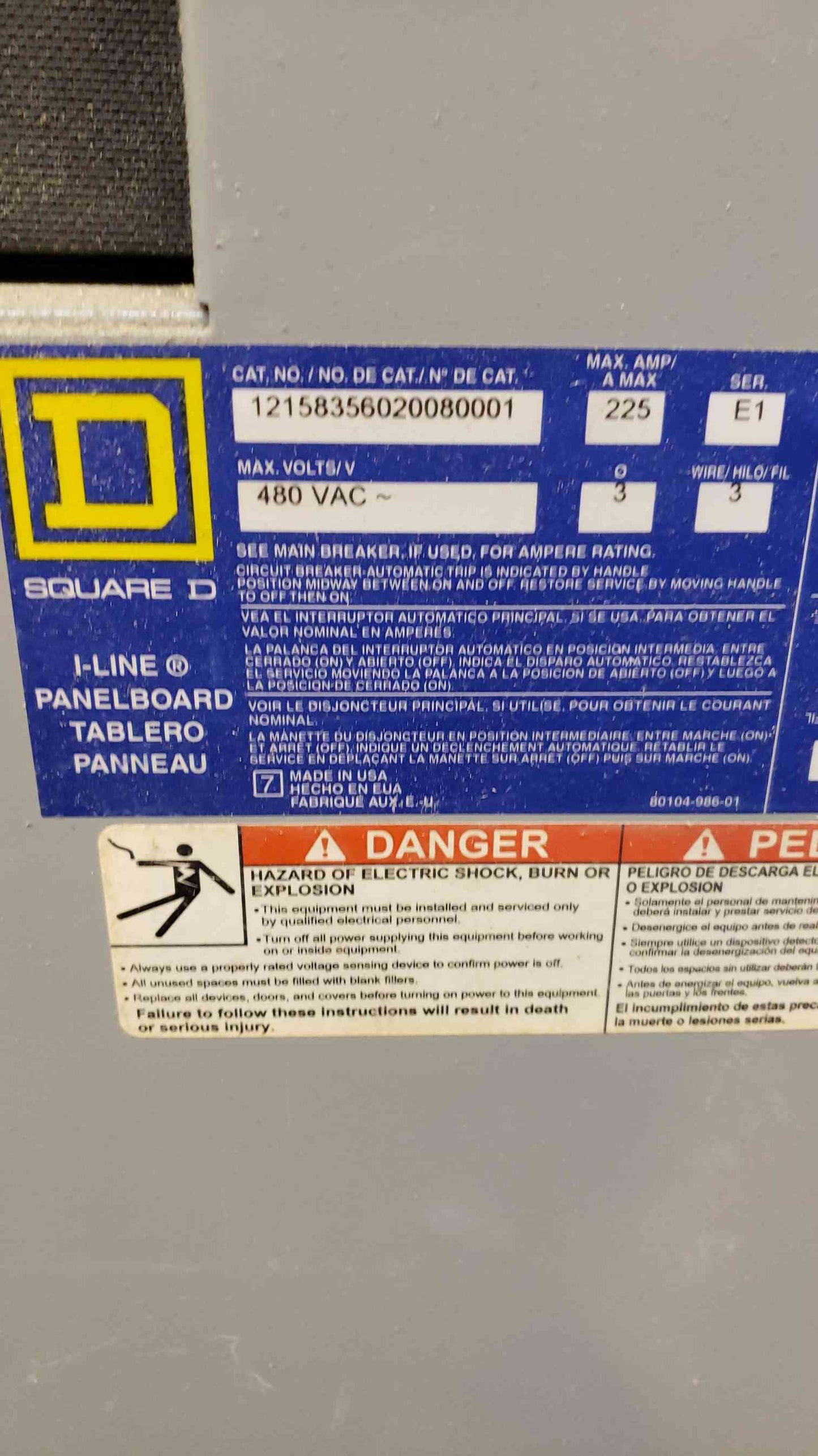 Square D I-Line 225A Panel LOADED w/ FA36100 FA36050 FC34050 FH36040 HC2674SHR(100317)