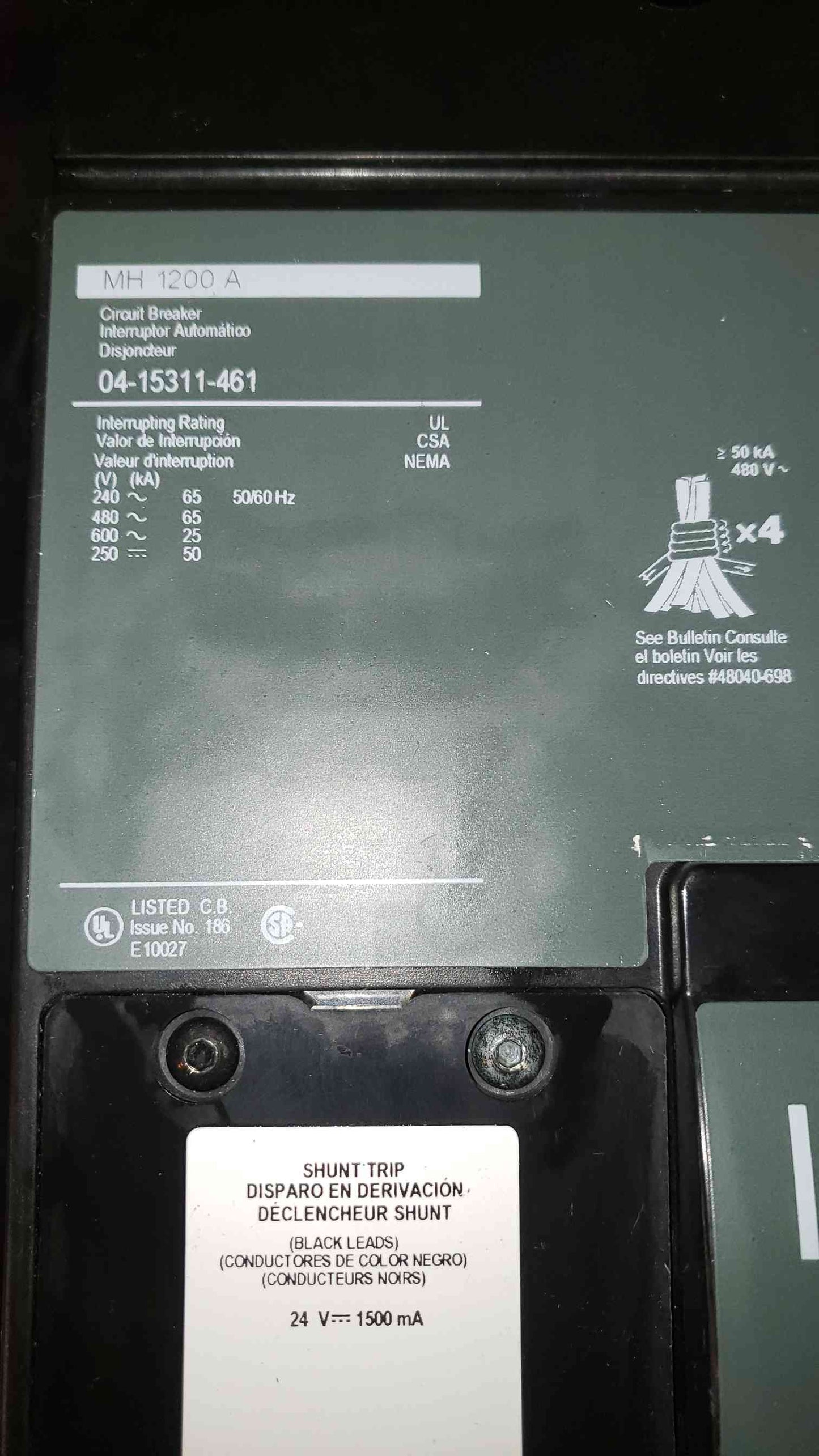 Square D 1200A Circuit Breaker MH 1200 A 0415311461(1446AA)
