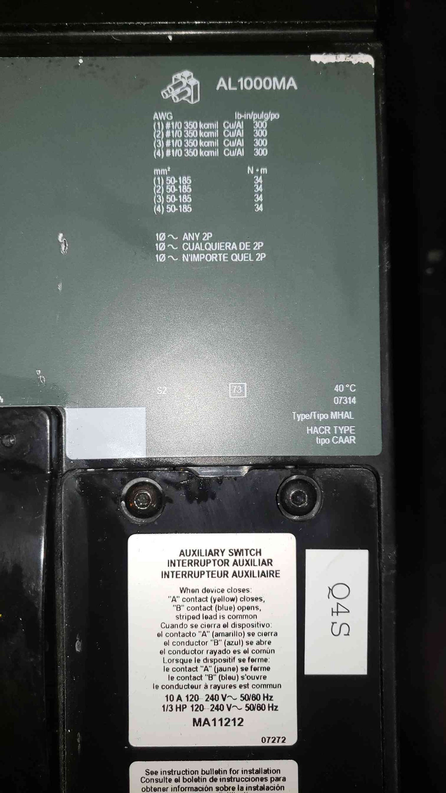 Square D 1200A Circuit Breaker MH 1200 A 0415311461(1446AA)