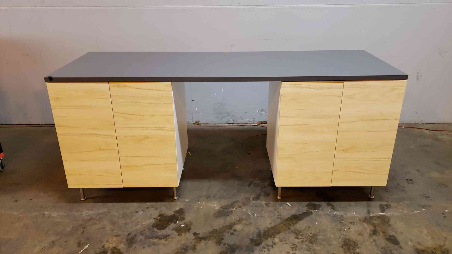 7' Lab Bench Table W/ 2 Storage Cabinets Wood w/ Counter Top(1932AA)