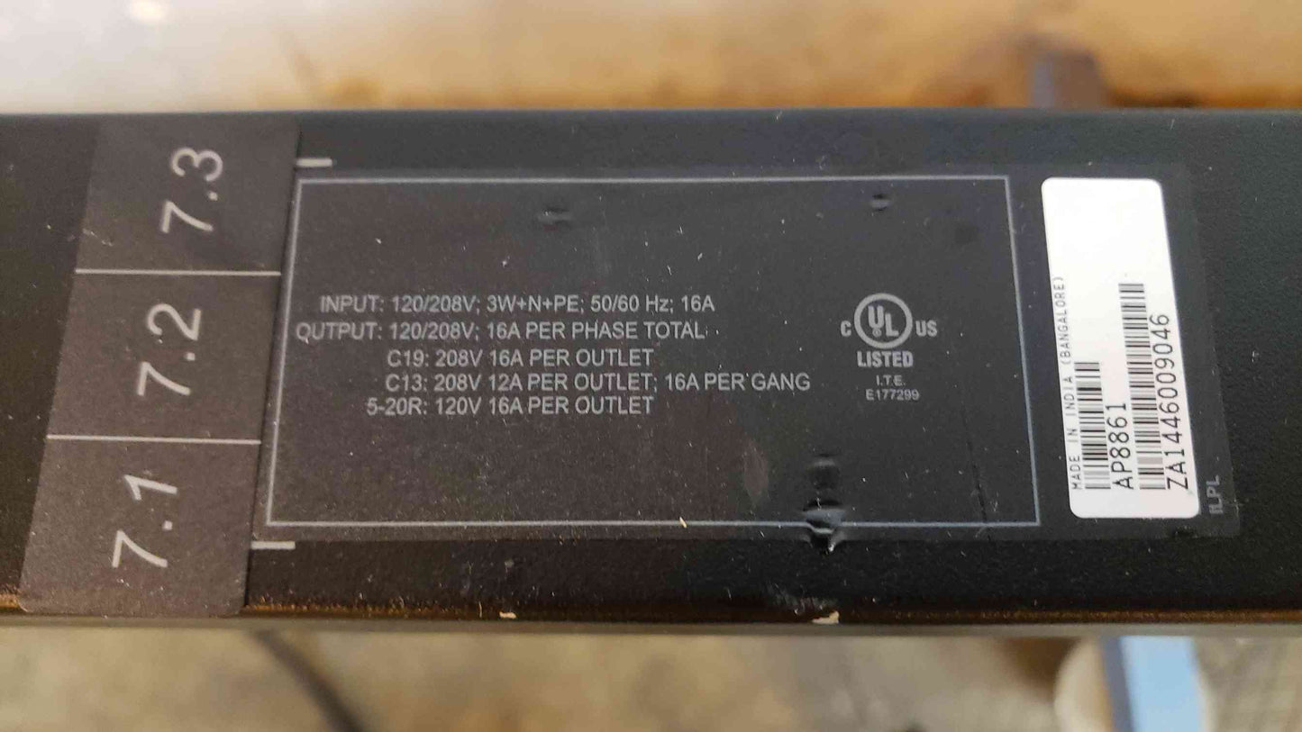 *Pickup Only* APC Rack PDU AP8861 Metered Rack PDU In: 120/208V; 3W+N+PE Out: 120/208V; 16A(100841)