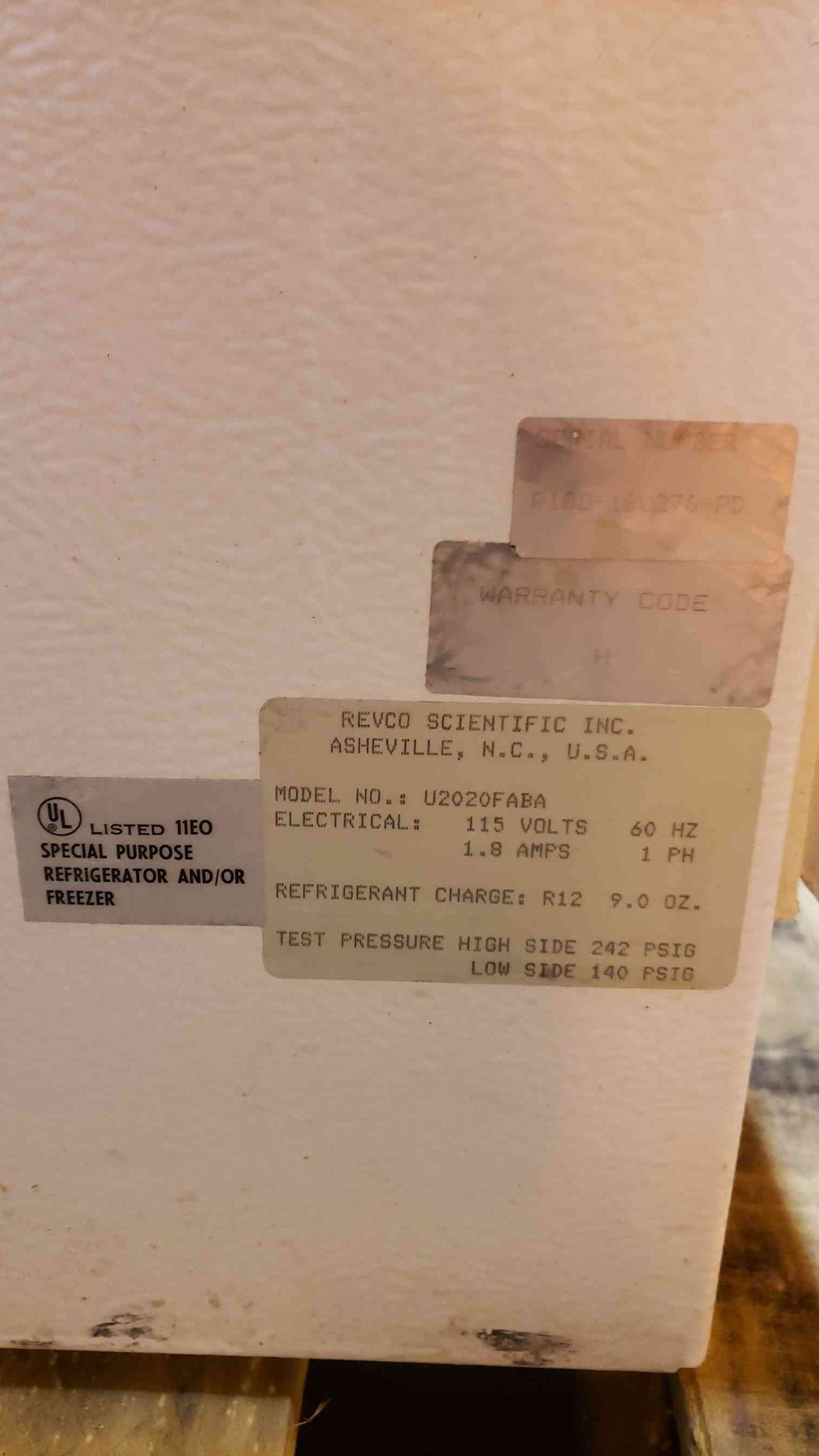 Revco Scientific Special Purpose Standing Freezer U2020FABA Tested (SKU: 2928AA)(2928AA)