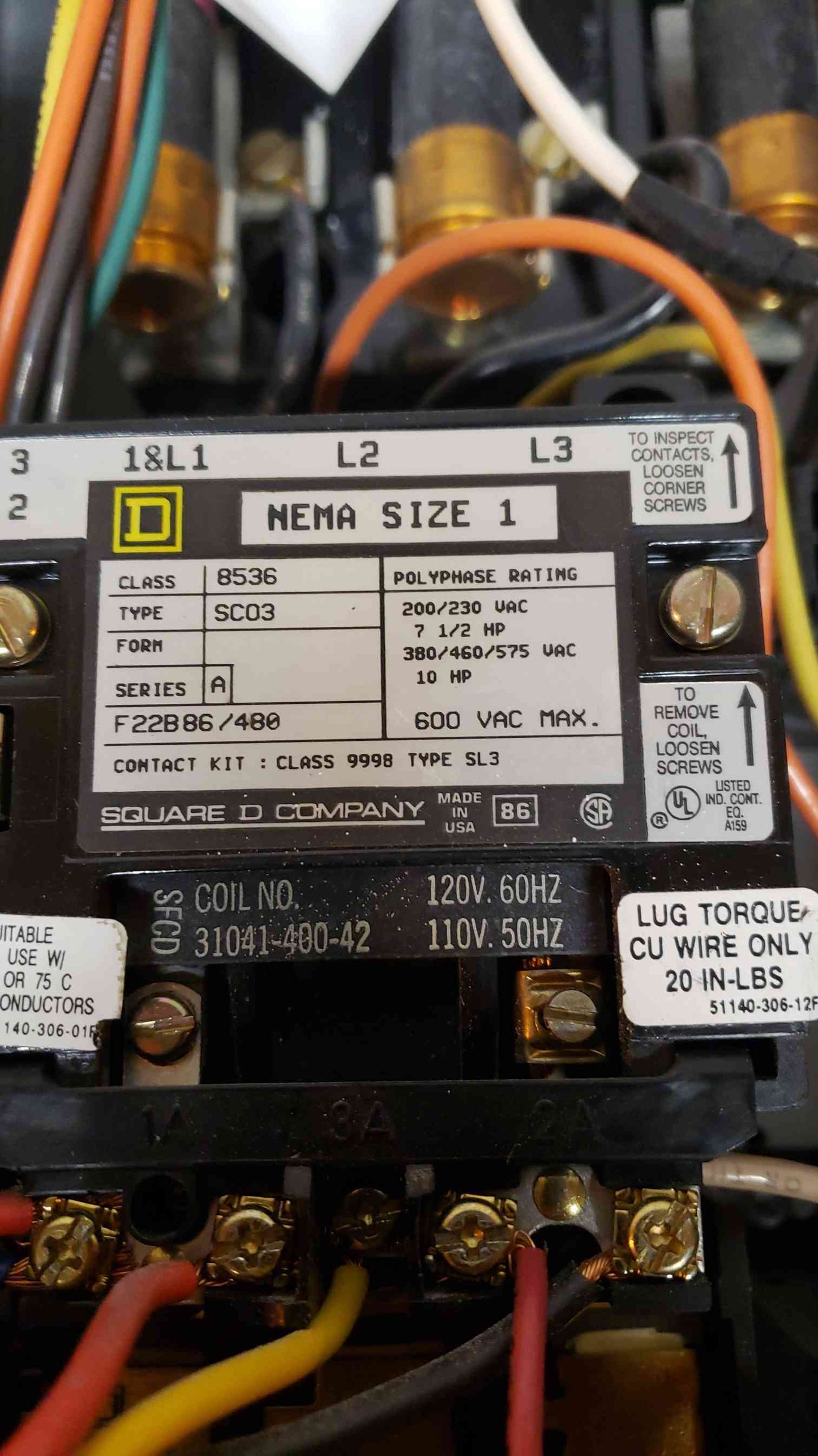 Square D Motor Control Type 1 Enclosure Size 1 8536 Starter (SKU: 3927AA)(3927AA)