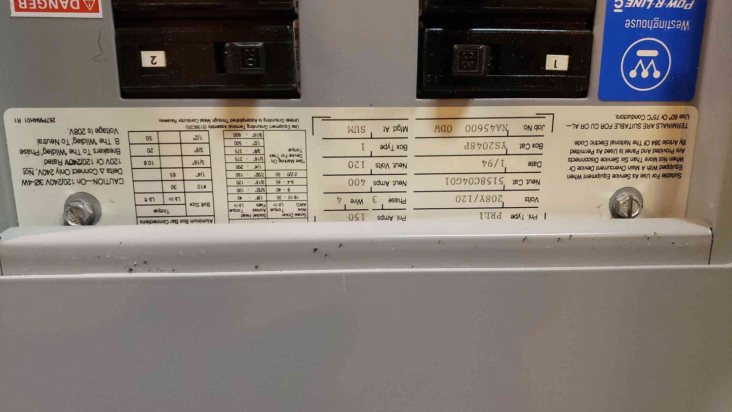 PRL1 150A Panelboard w/Main 42 Circuit 120/208 Neut. 400A (SKU: 4437AA)(4437AA)