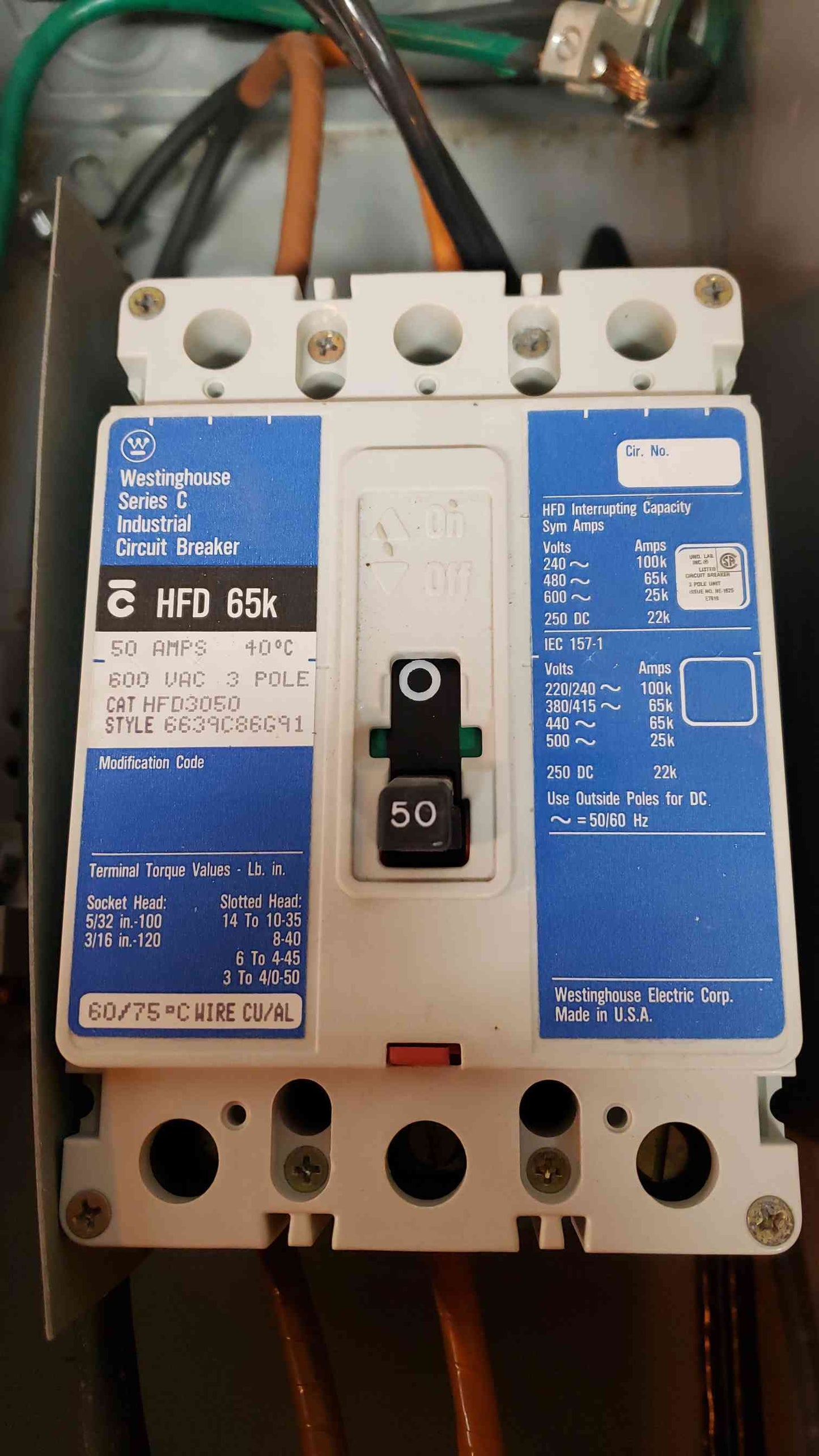 HFD3050 50A Breaker Disconnect Enclosed SFDN100 (SKU: 4439AA)(4439AA)