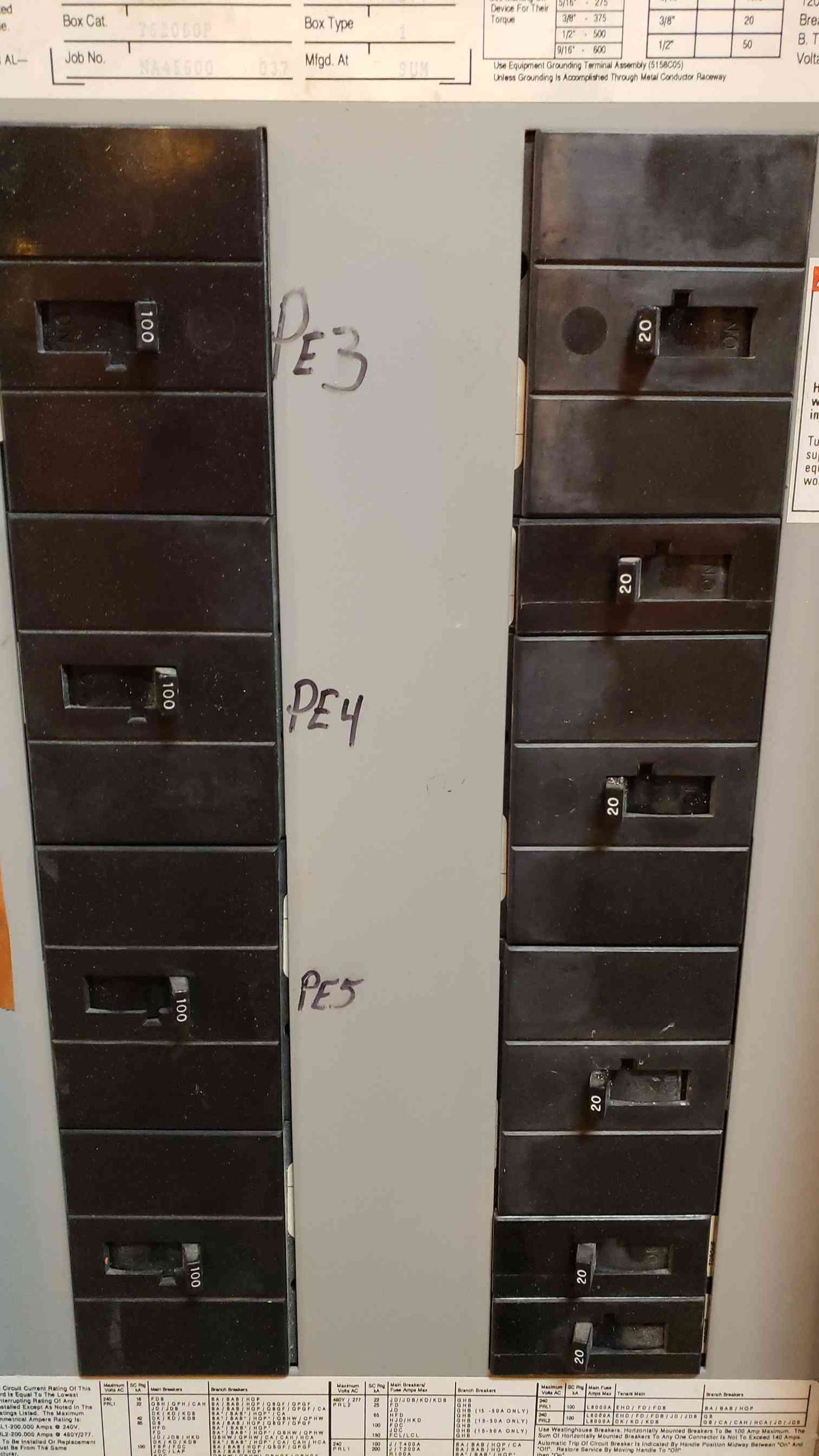 PRL2 250A 480V, 277V Panelboard 10 Breaker W/ Main Neut. 400A (SKU: 5435AA)(5435AA)