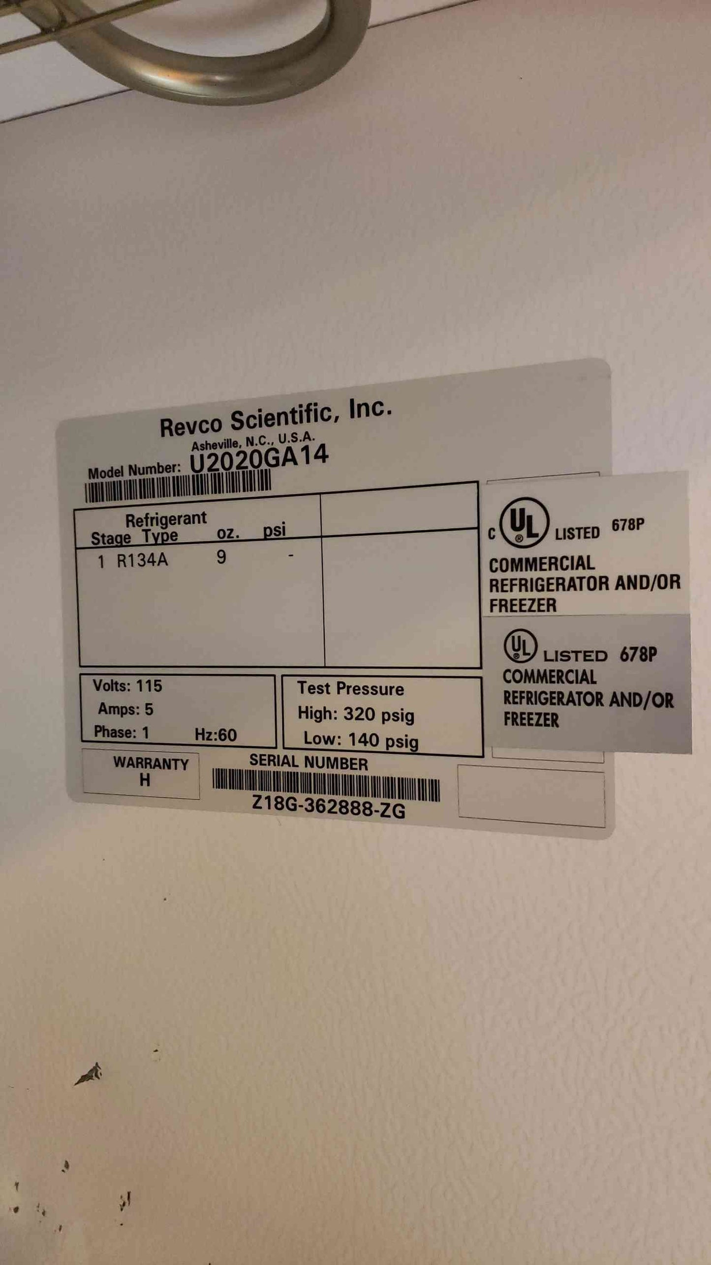 Revco General Purpose Commercial Freezer U2020GA14 Tested (SKU: 3878AA)(3878AA)