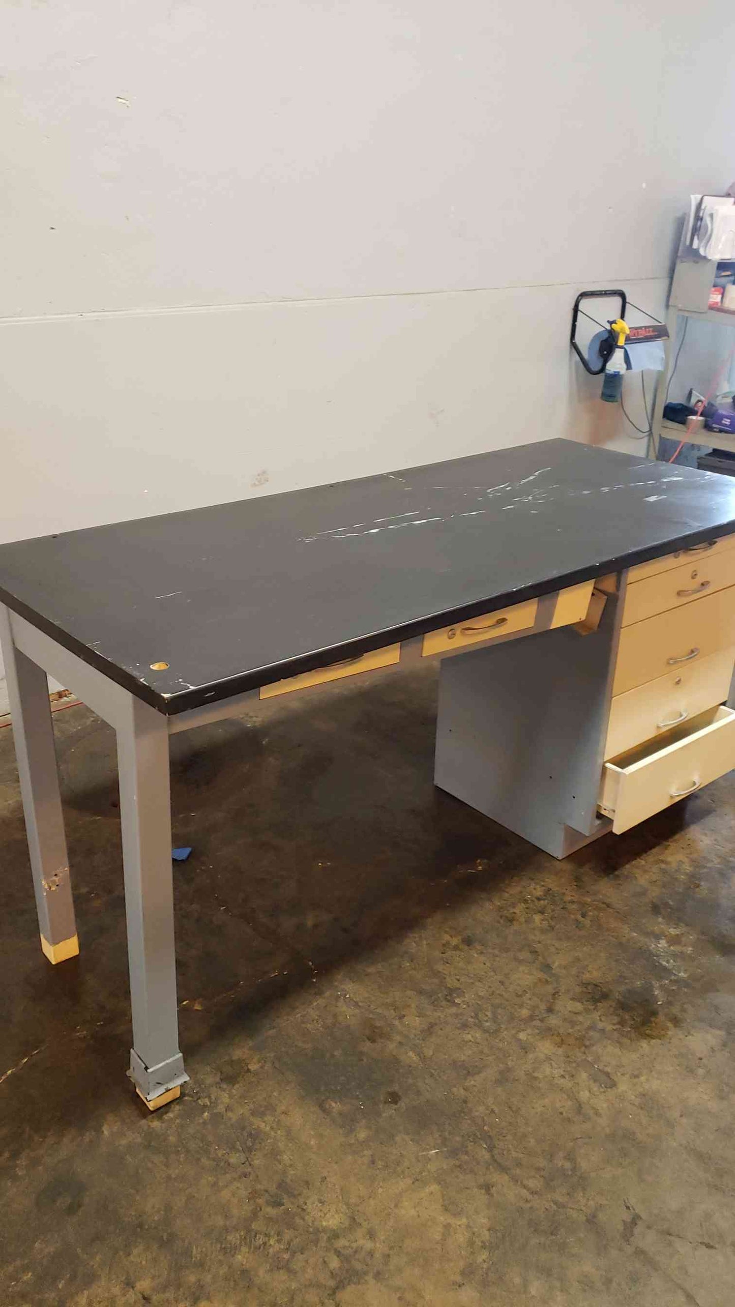 6' Blue and Gray Table W/ 5 Drawer Kewaunee Casework (1369AA)(1369AA)