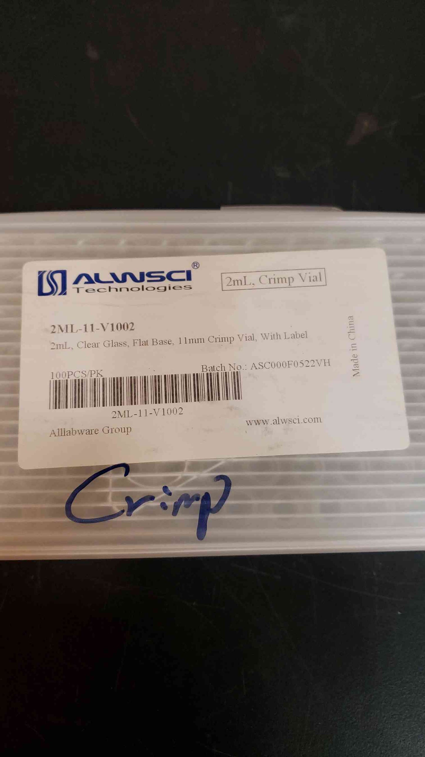Lot of 1200 Alwsci 2mL Clear Glass 11MM Crimp Vial (SKU: 4884AA)