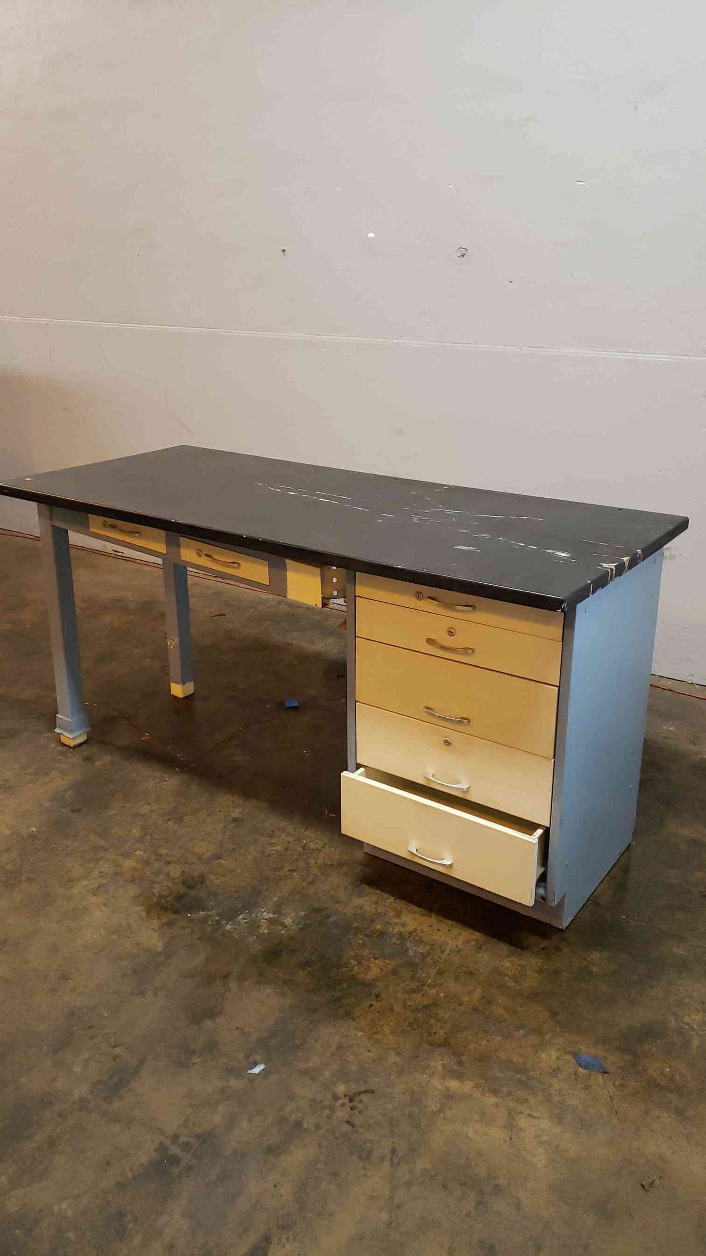 6' Blue and Gray Table W/ 5 Drawer Kewaunee Casework (1369AA)(1369AA)